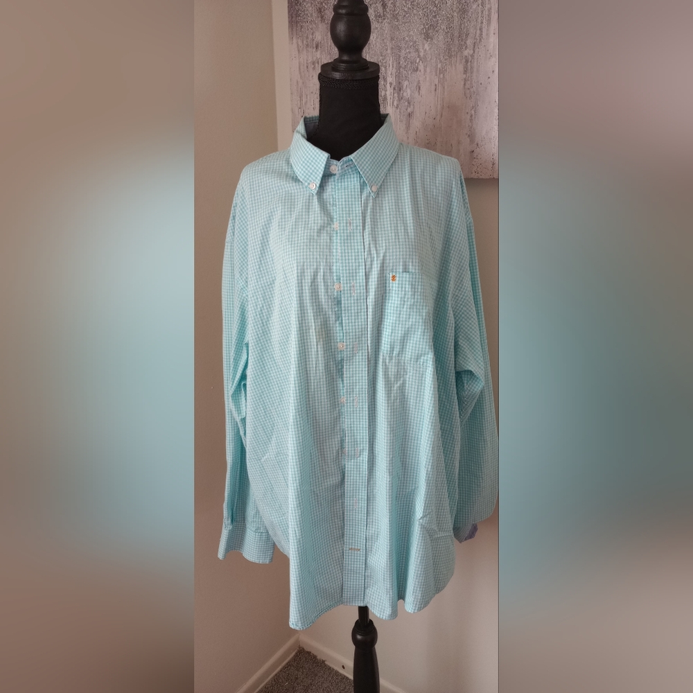 🍒IZOD Mens Sz 2XL Blue /Aqua Button shirt.